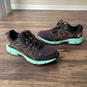 ASICS Gel Venture 7 Women's 8.5 Wide Black‎ Orange Teal Hiking Shoes 1012A477